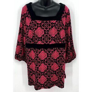 Lane Bryant Women's Tunic Blouse Size 14/16 Pink Square Neck Geometric Printed